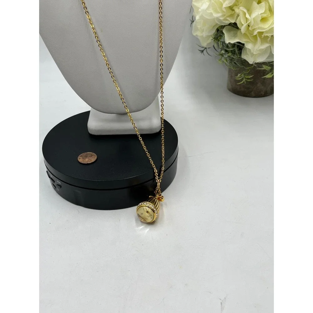 Joan Rivers Vintage Gold Tone Watch Pendant Crystal Egg Shape Necklace Works‎